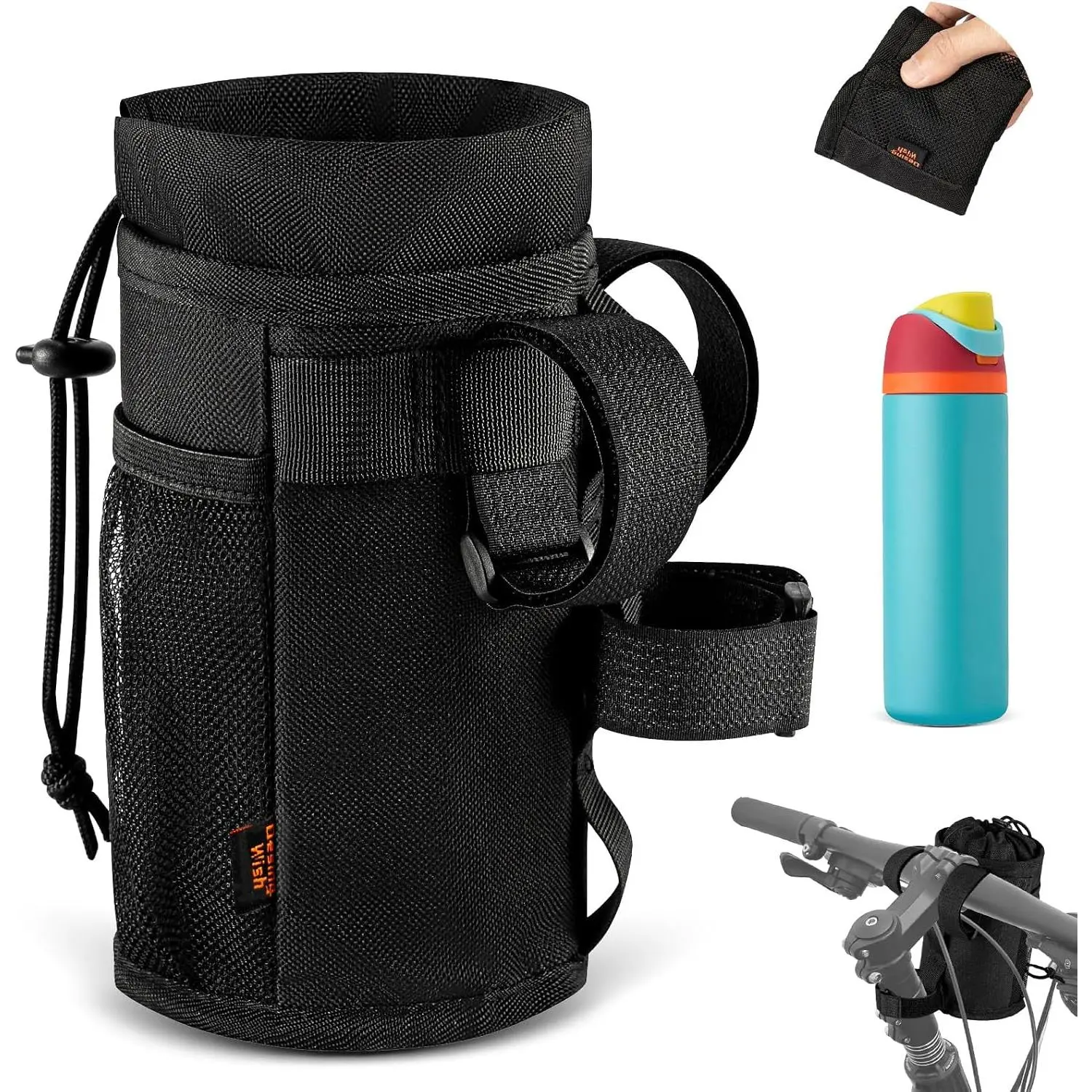Ultra Thin  Water Bottle Holder for Handlebar 24-32 oz  Cup Holder with Removable Fastener Straps  Bottle Holder for Mountain , Road , eBike, Scooter