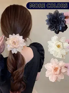 3 Color Rhinestone Fabric Flower Hair Elastic, French Elegant Rose Hairband, High Stretch Non-Slip, Perfect for Daily Wear and Dates