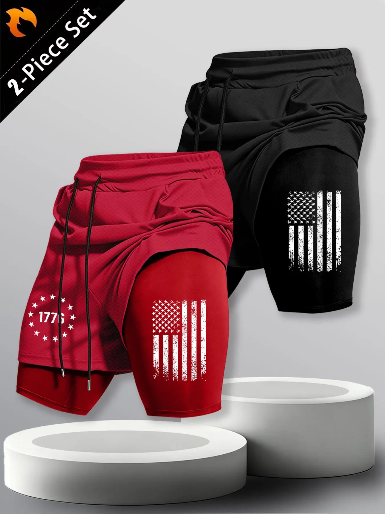 American Patriotic Style Print Pants, Elastic Breathable Anti-Exposure Men's Gym Running Gym Shorts, Activewear Shorts, Slim-Fitting Sporty Design, Athletic Wear Shorts
