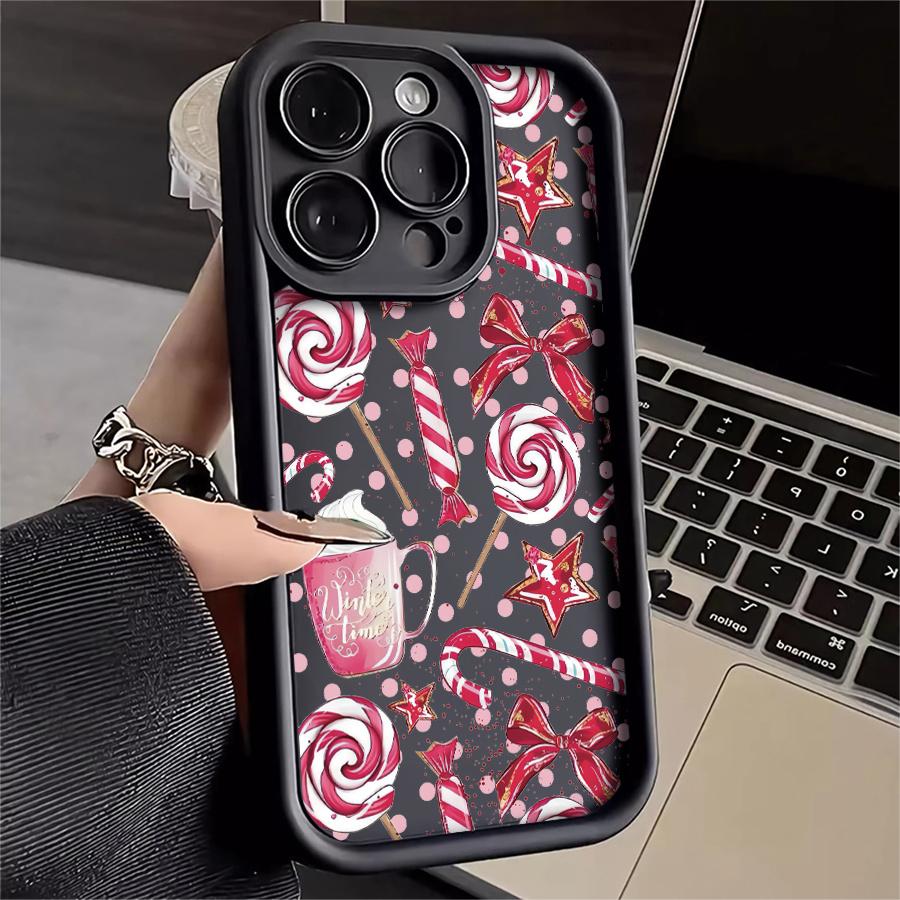 Phone Case: 1pc Christmas Candy Lollipop Bow Phone Case Suitable for Apple iPhone 17 E Air Pro ProMax iPhone16 15 14 Plus 13 12 Mini 11 X XS XR Antidrop Softshell Cartoon Style Cute Can Be Given to Friends
