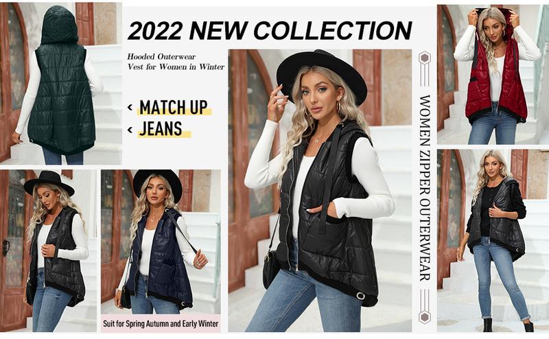 Women's Hooded Outwear Vest Lightweight Zipper Up Padded Gilet With Pockets