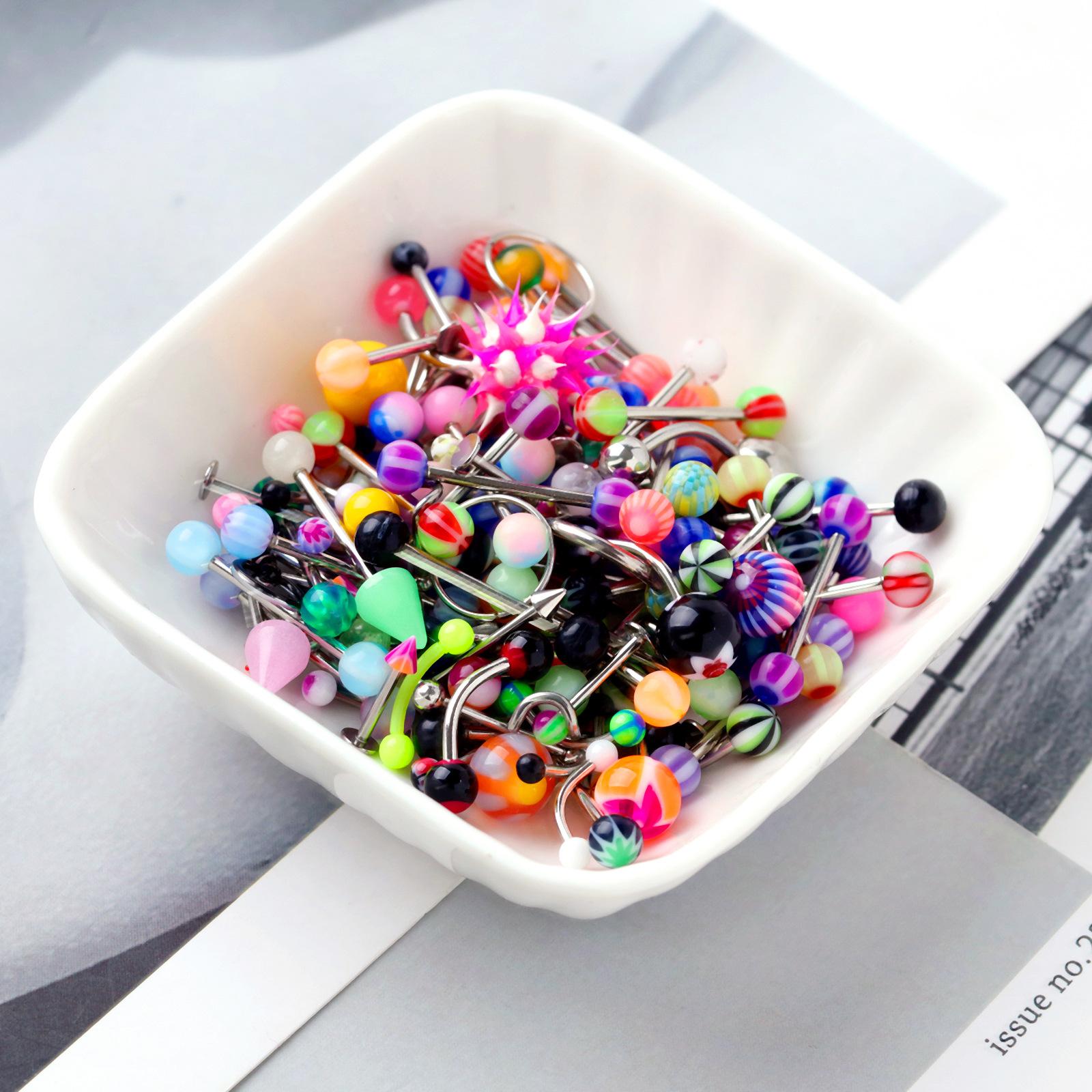 316L Stainless Steel Mixed Style Body Piercing Jewelry Set with Case, Colorful Nose Rings Tongue Rings Eyebrow Rings, Hypoallergenic Piercing Kit for Women Men