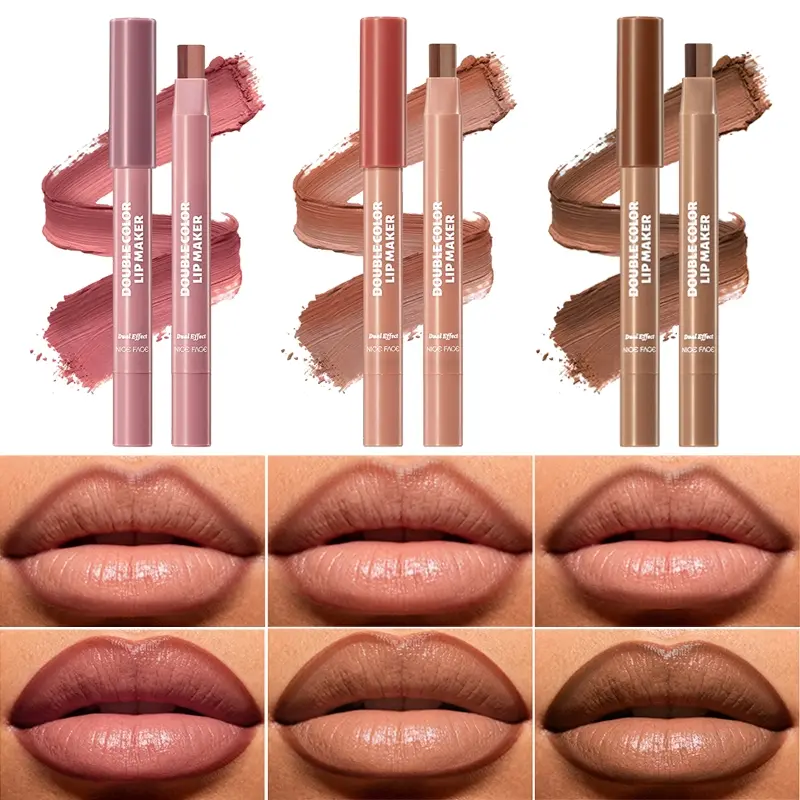 2 In 1 Dual Tone Cream Lip Cosmetic Lip Makeup Stick Lip Products Makeup 3 Nude Neutral Shades Velvety Smooth Matte Cream Texture All Day Long Lasting Fade Resistant