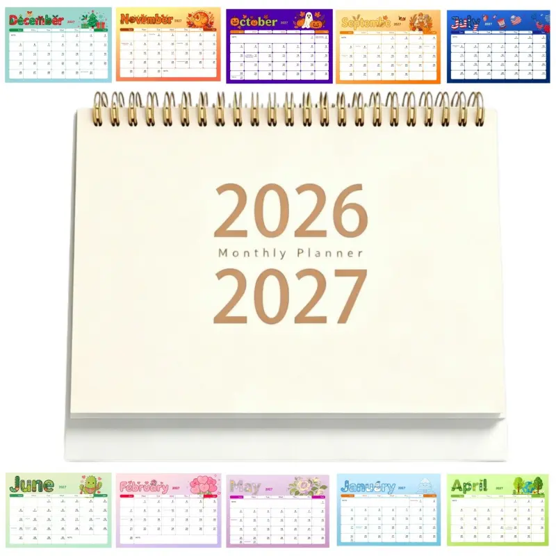2026-2027 White Spiral Desk Calendar - Double Spiral Bound Monthly Planner, suitable from July 2026 to December 2027, desk calendar, great for office, aesthetic office supplies, boys and girls, gift - English dated planner