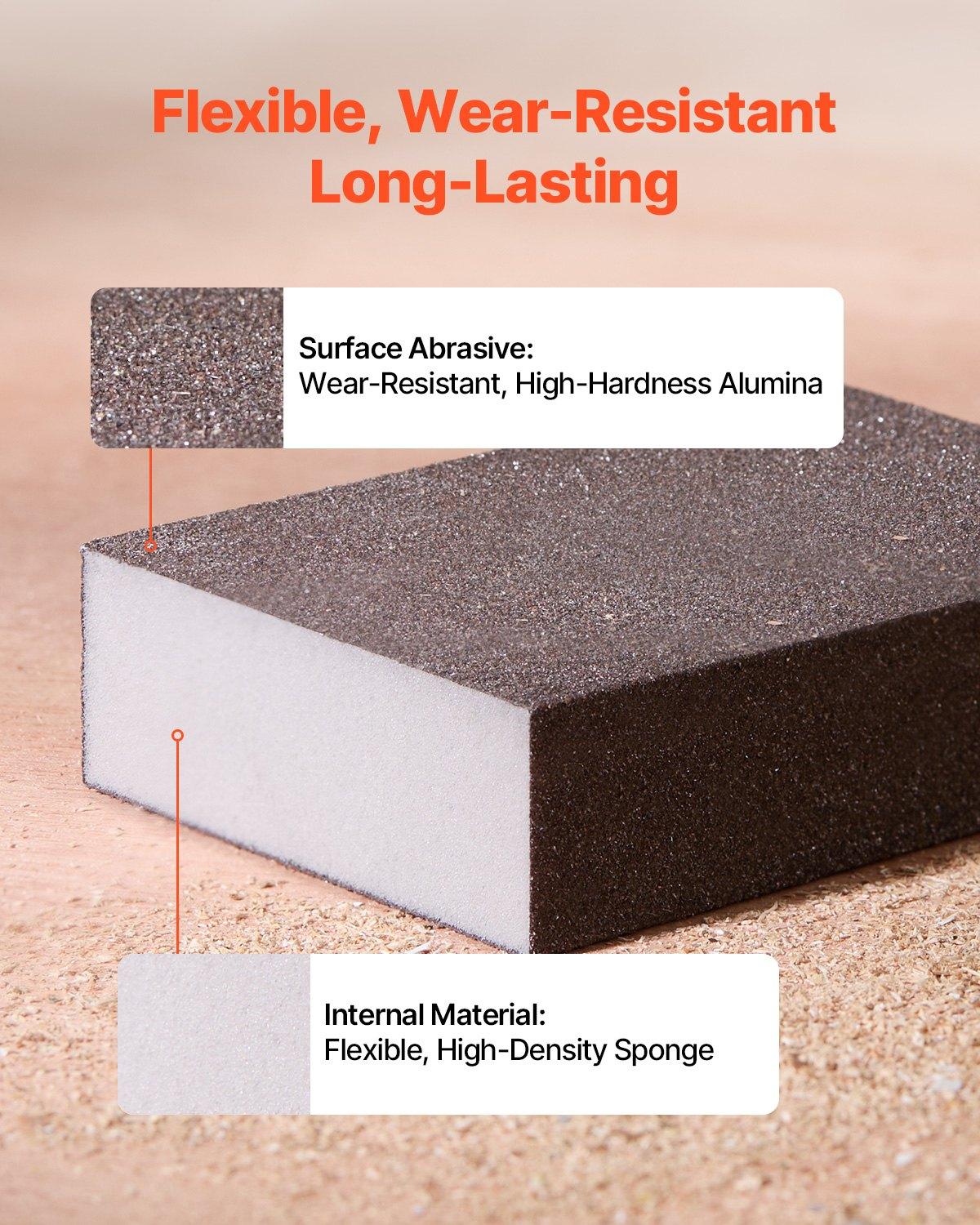 VEVOR Sanding Sponge, 4 Pcs, 60/80/120/220 Grit Assortment, Washable and Reusable Sanding Blocks for Dry & Wet Use, Coarse to Fine Sandpaper Blocks, for Polishing Drywall Wood Plastic Metal Furniture