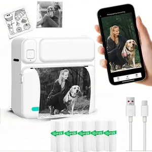 Wireless Mini Printer, Portable Thermal Inkless Printer with 5 Rolls of Paper, Ideal for Photos, Notes, DIY, Perfect Gift