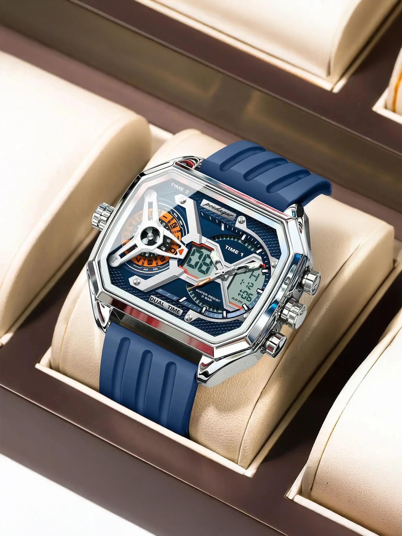 Men's Business Fashion Digital Quartz Watch, Casual Trendy Digital Watch with Luminous Dial, Fashionable Watch for Daily & Business Decoration, Luminous Analog Watch, Business Fashion Watches, Multifunctional Watch