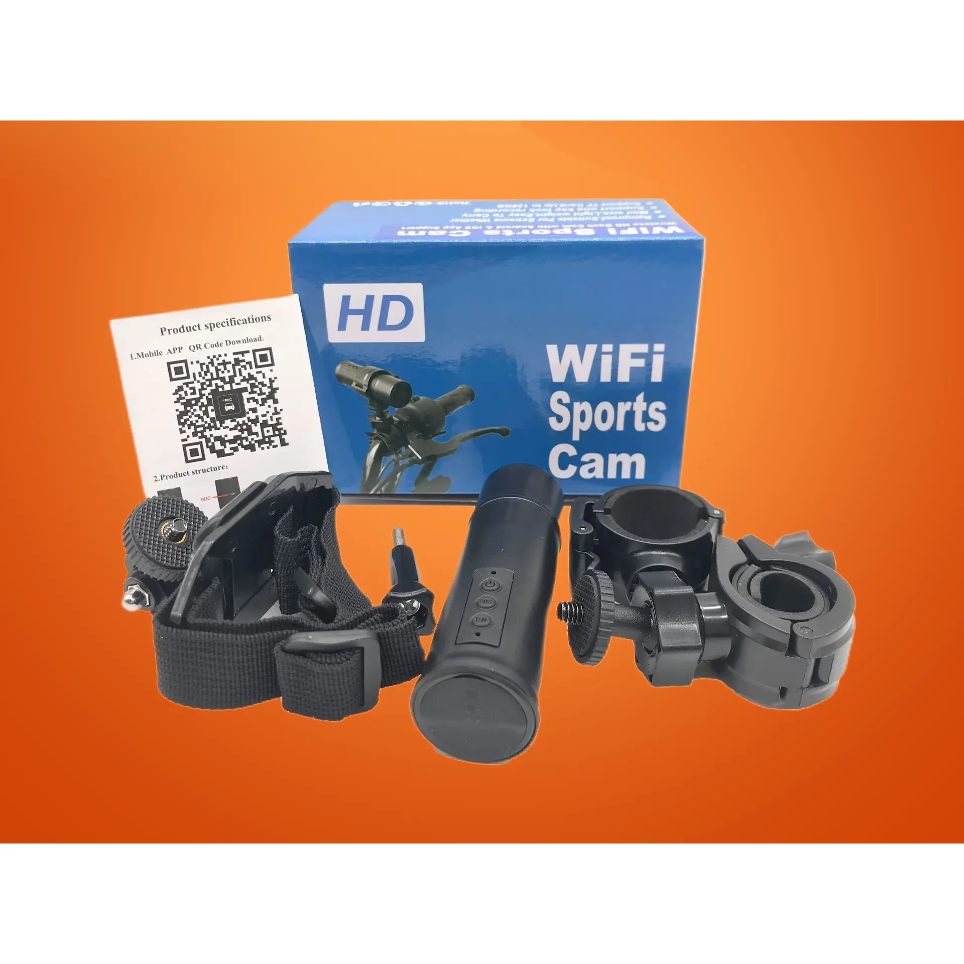 Motorcycle WiFi Action Camera 1080P 60FPS, Portable Helmet Bike DVR Waterproof Outdoor Sports Cam
