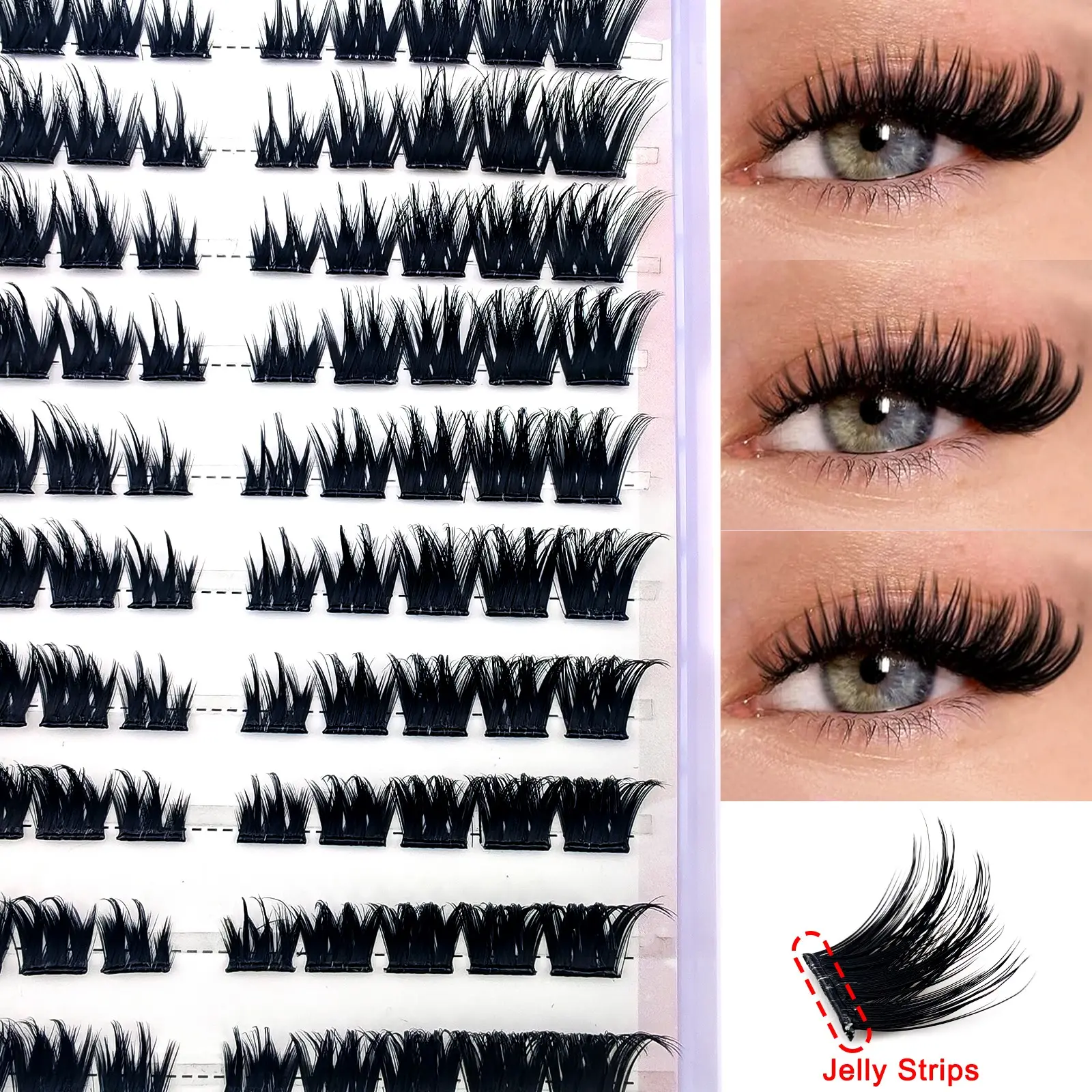 100 Pairs Self Adhesive False Eyelashes, 3D Volume Mixed Lengths 10-16mm, Natural Look, Anime Cosplay, Travel Friendly, Dense & Fluffy