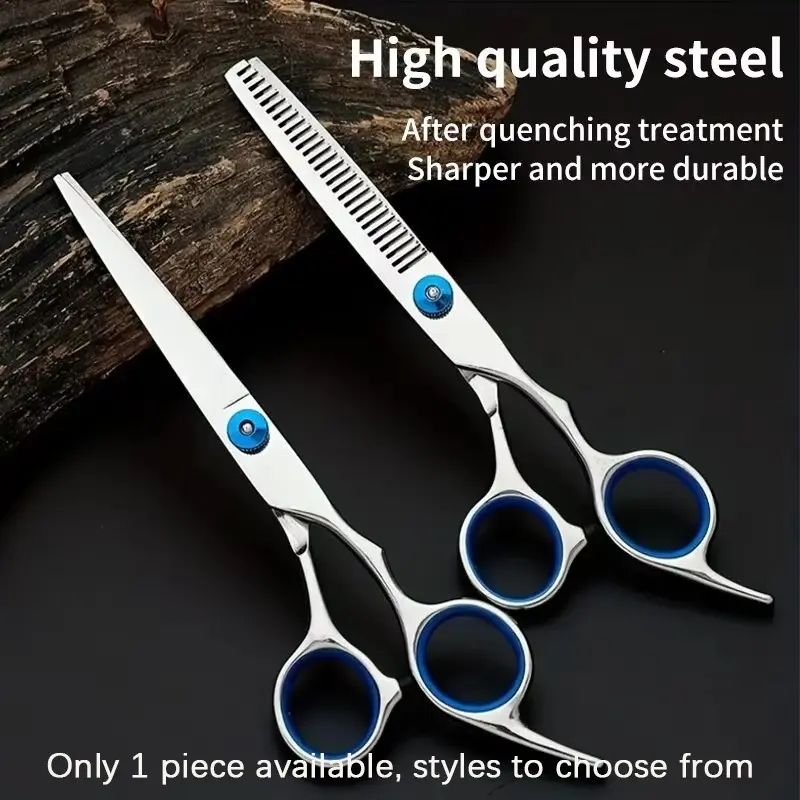 Stainless Steel Haircutting Scissors with Blue Non-Slip Pad, Straight and Toothed Clippers Set, Home and Salon Use, Unisex Hair Thinning Tool
