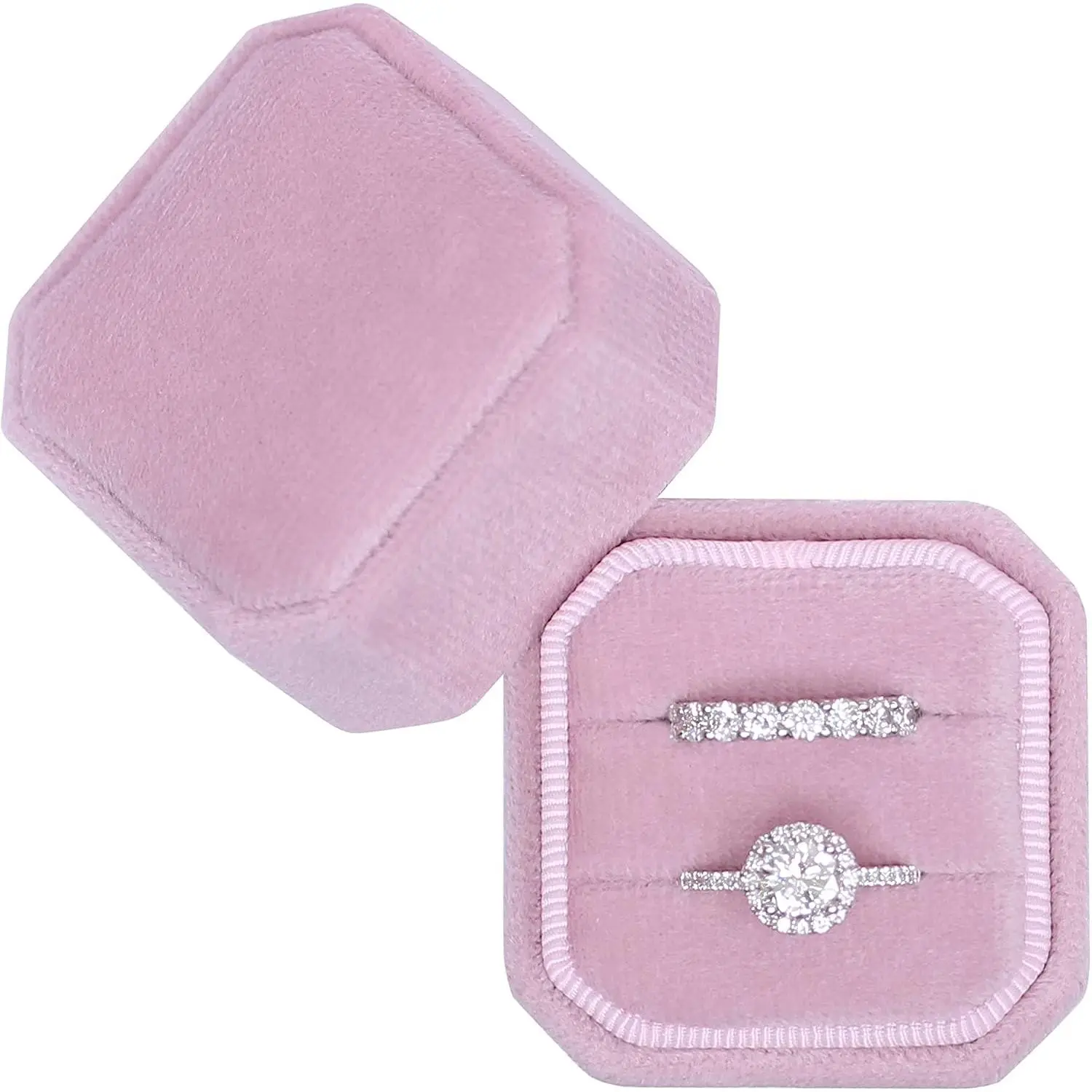 Square Octagon Ring Box 2 Slots Wedding Engagement Ring Set  Box Bridal Photo  Box ()