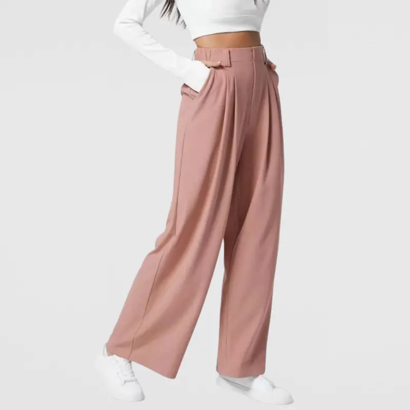 Women’s Waffle Knit High-Waist Pleated Wide-Leg Work Pants - Relaxed Cut, Side Pockets, Lightweight Breathable Sport & Outdoor Loungewear for Office, Daily Errands