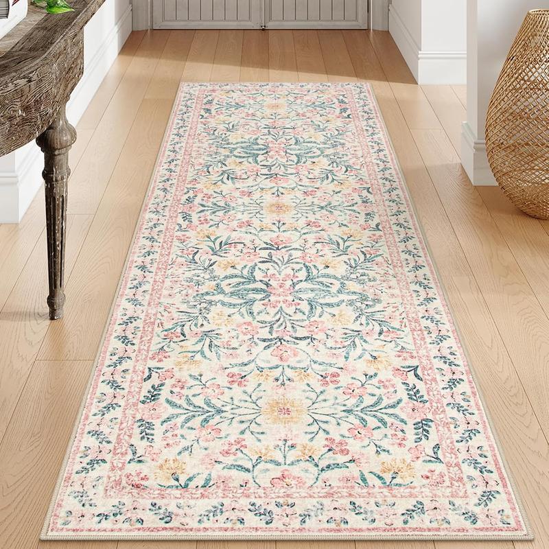 Floral Pattern Runner Rug, Non-slip Soft Floor Mat, Decorative Carpet for Home Living Room Bedroom Dining Room, Boho Runner Rug, Floral Area Rug, Home Decor