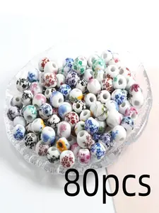80/160Pcs Random Mixed Color Floral Pattern Ceramic Beads, 8mm Round Ceramic Beads for DIY Jewelry Making, Decorating Bracelets, Earrings and Pendants