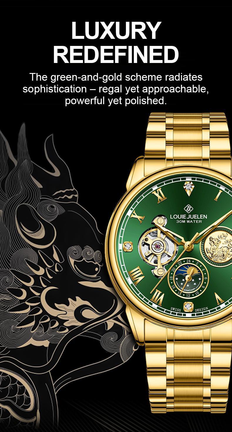 2025 New Luxury Authentic Men's Watch Swiss Automatic Mechanical Movement Original Business Watch LOUIEJUELEN Brand Luminous Display Waterproof Stainless Steel Strap Men's Watch