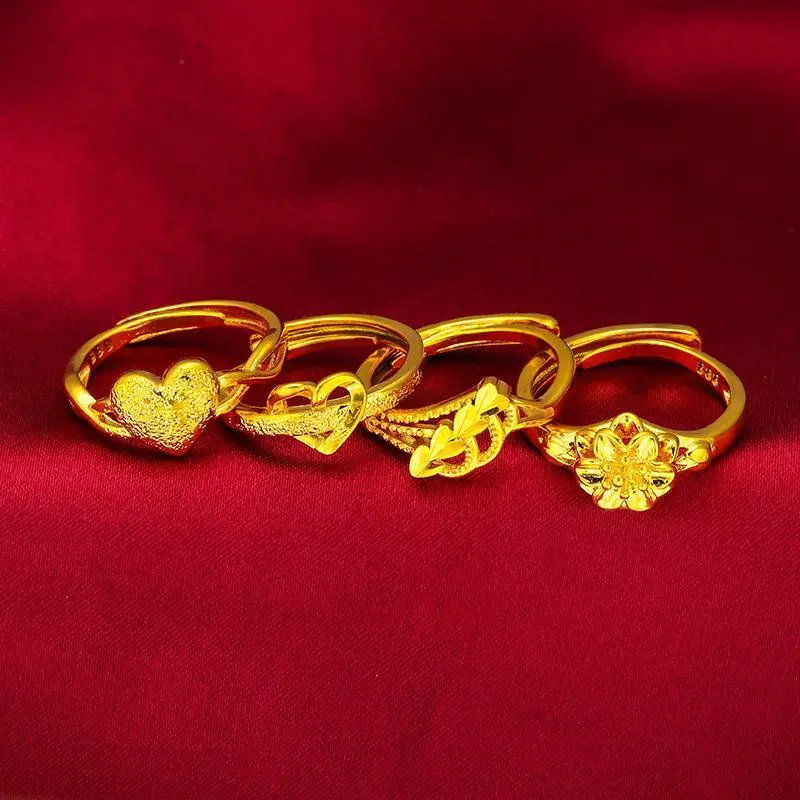 ANIID Ethiopia Dubai 24K Gold Color Arab Heart Rings For Women Wedding Resizable Jewelry African Party Gift Nigerian Jewellery