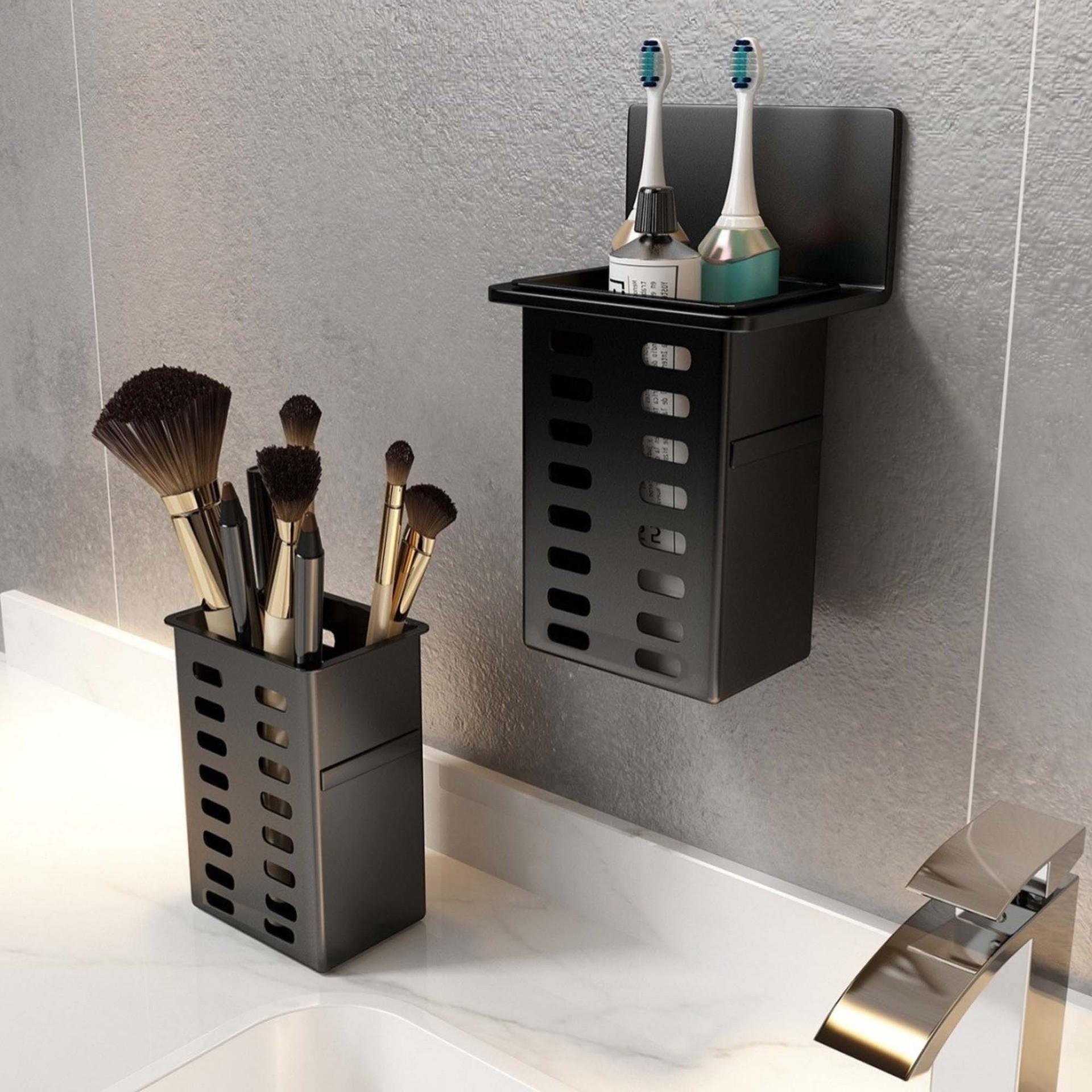 No Drill Plastic Organizer for Toothbrush, Makeup & Chopstick Holder