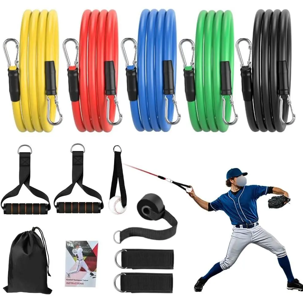 Baseball Resistance Bands for Youth & Adults, Elastic 5-Level (10-30 lbs) Pitching Trainer Set with Reinforced Nylon Straps to Improve Throwing Mechanics for Indoor & Softball Arm Care, Training Gear, Nylon Elastic, Pitching Drill, Softball/Baseball, Outd