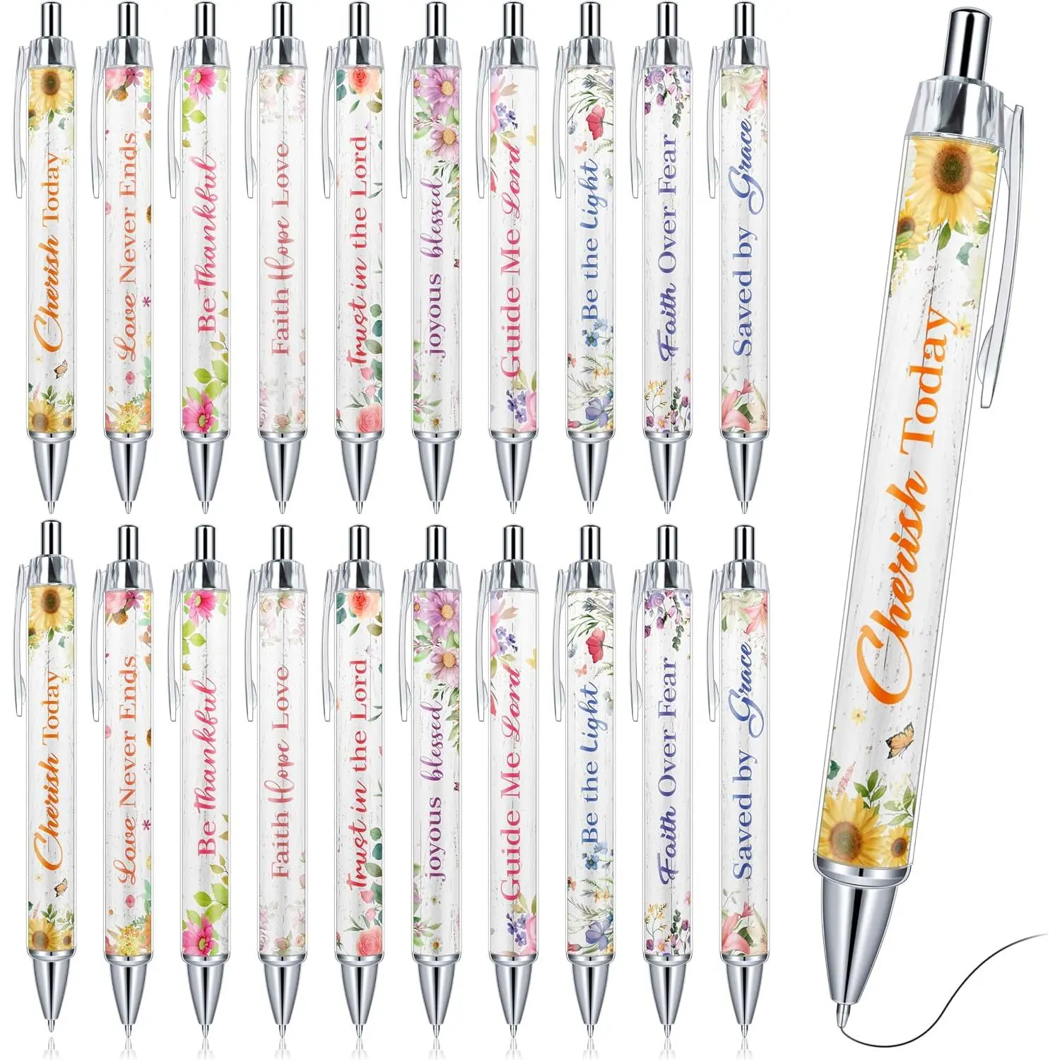 50-Count Christian Religious Theme Plastic Retractable Fine Tip Pens for Women - Black Ink Smooth Writing Scripture Pens Bulk for Office Stationery Supplies