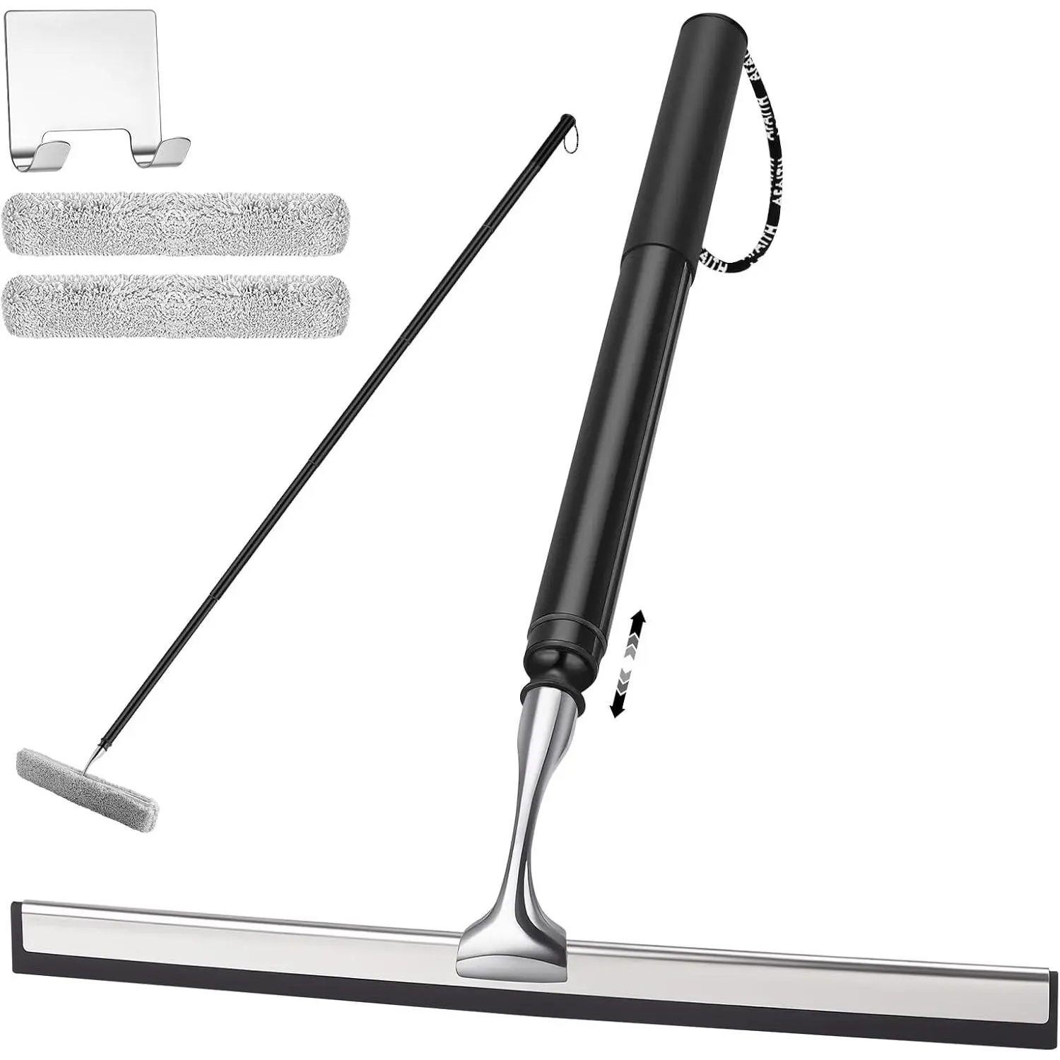17'' - 60'' Metal Squeegee with Extension Pole for Window,Glass Door,Mirror, 12'' Wide Telescopic Shower Squeegee Cleaner with Long Handle (60'' Telescopic Pole Squeegee)