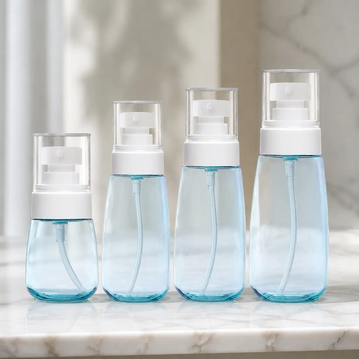 Portable Refillable Multi-Purpose Spray Bottle Set, Clear Bottle, Fine Mist Sprayer for Cleaning, Disinfecting, Travel & Home Use - Professional 4-Piece Kit