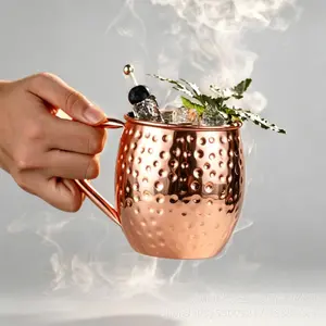 1pc Pure Copper Mug – Hand-Hammered Finish & Barrel Grip. Vintage Style Meets Everyday Enjoyment. Perfect for Gifting.