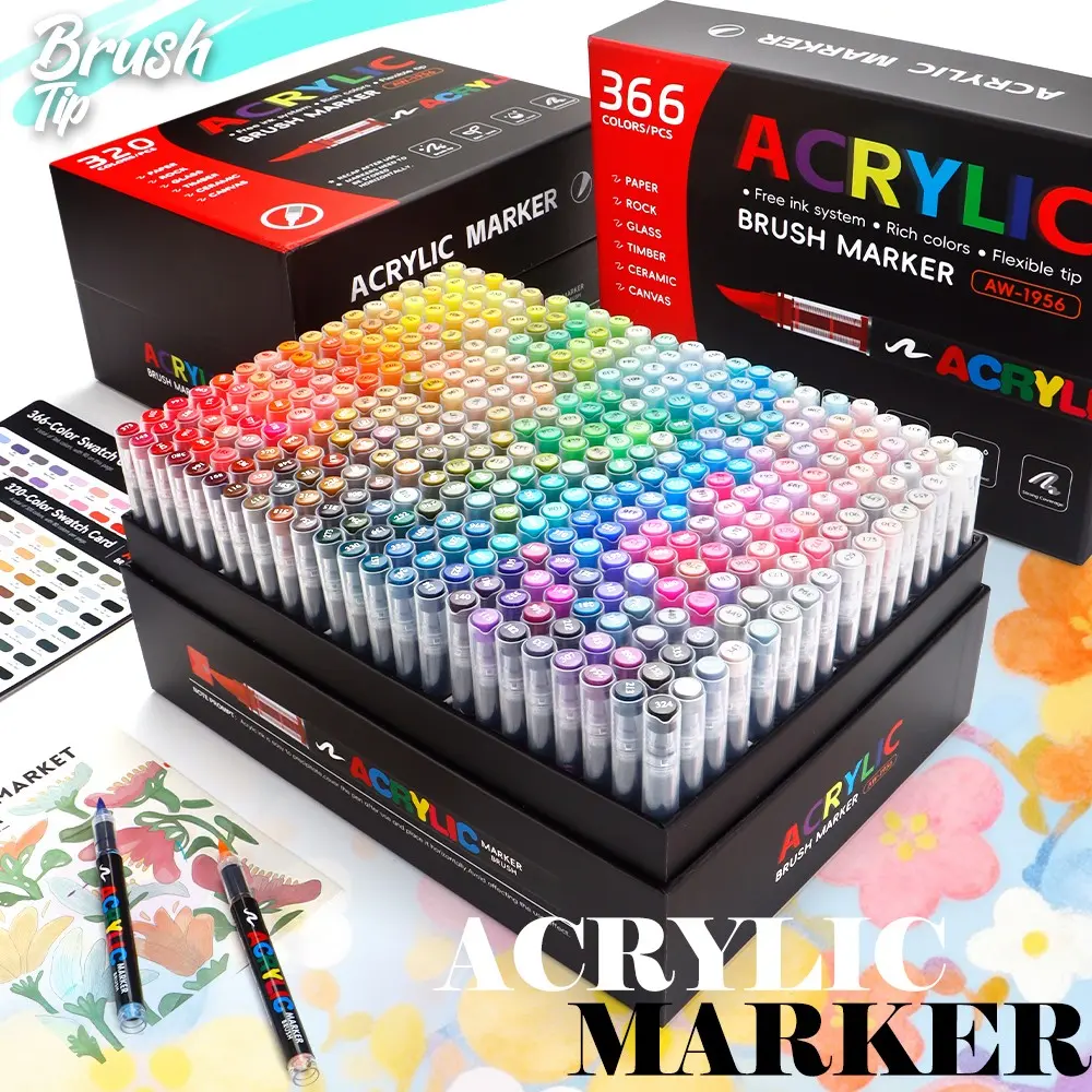 320/366 Pack Liquid Marker Pens, Soft Tip Acrylic Markers, Transparent Ink Reservoir, Long-Lasting Colors, School Supplies, Back-To-School Gift