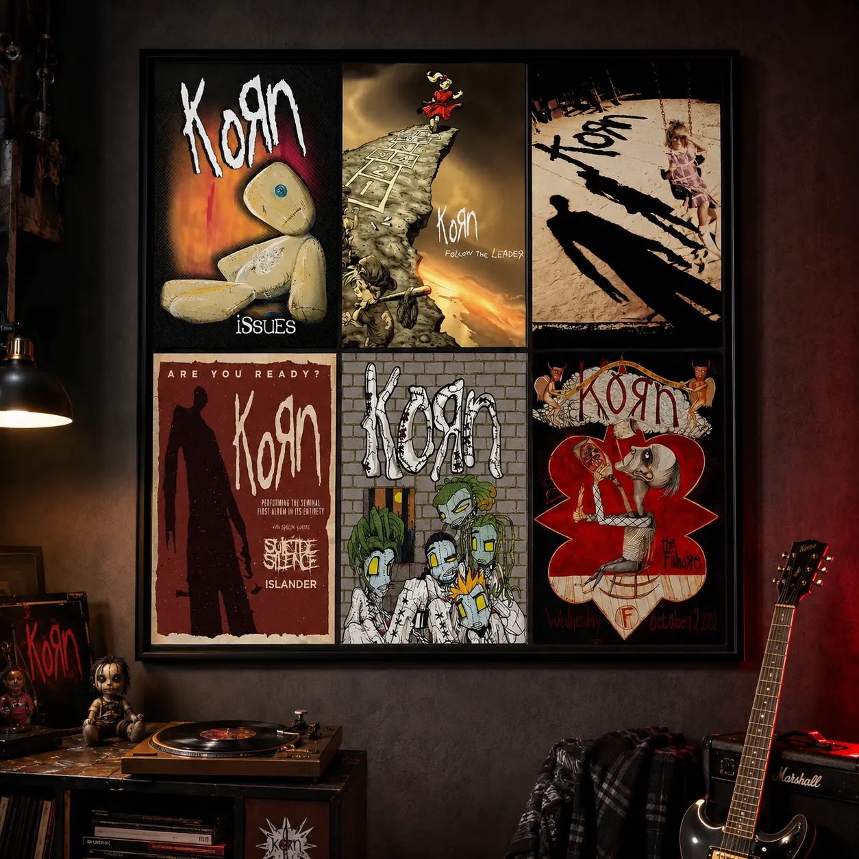 1-Piece Korn Vintage Metal Band Framed Canvas Poster - Classic Nu Metal Rock Wall Art, 90s Grunge Aesthetic Decor, Fade-Resistant Multi-Size Man Cave Decor, Gift for Rock Fans (Bedroom, Music Studio Use), One-Piece