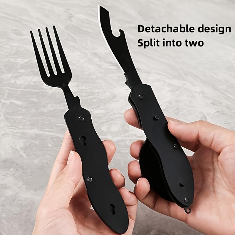 Stainless Steel Multifunctional Camping Knife, Fork And Spoon Removable Folding Knife, Fork And Spoon Set Convenient Outdoor Cutlery