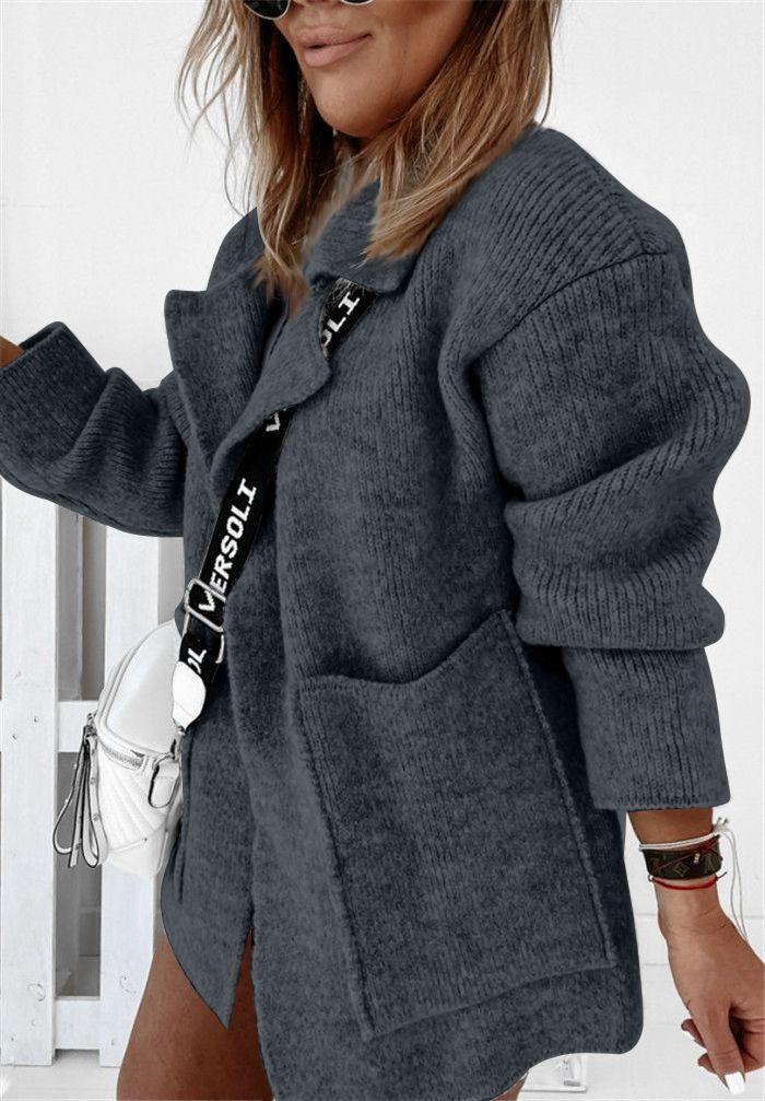 BIGWIG women's knitted cardigan, suit jacket, casual and light, loose version, front open pockets, sweater jacket, long cardigan, casual pockets, warm autumn and winter elegant sweater cardigan jacket
