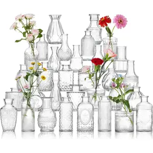Bud Vase Set of 32 Pcs, Vintage Clear Small Vases for Flowers, Bud Vases in Bulk, Mini Vase for Centerpieces, Wedding, Home Decor and Events