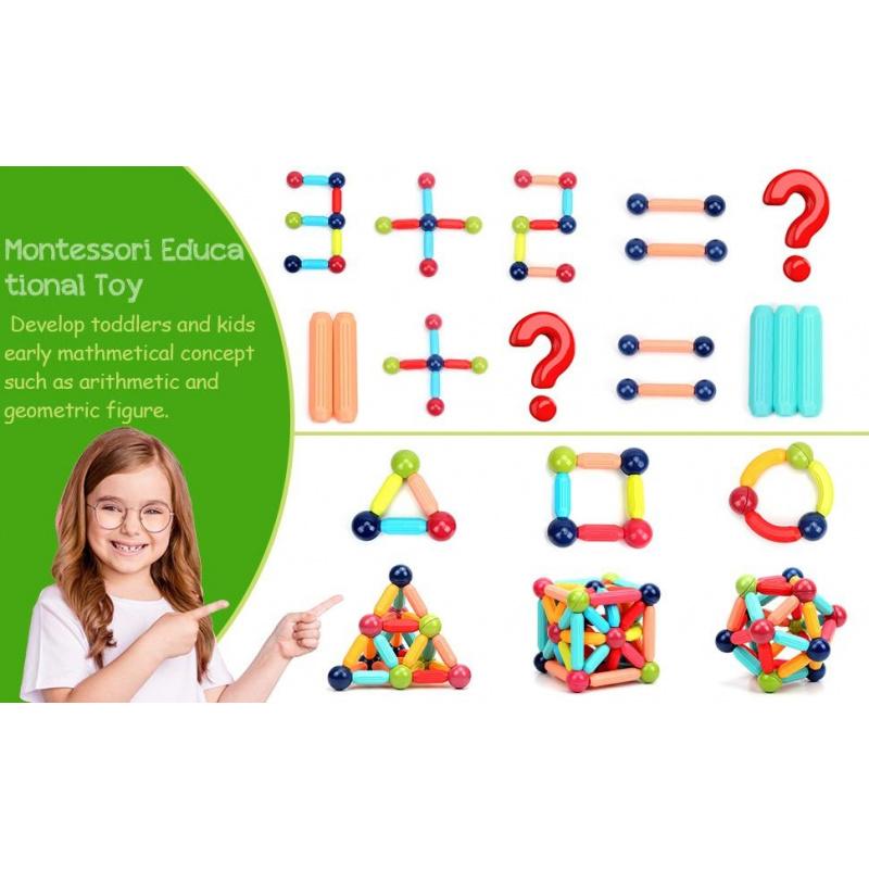 Magnetic Building Blocks for Kids: Magnetic Stick Montessori Game for 3 4 5 Years Old Toddlers - STEM Starter Toy for Kids Age 3-5 Preschool - Birthday Gift for Boys Girls