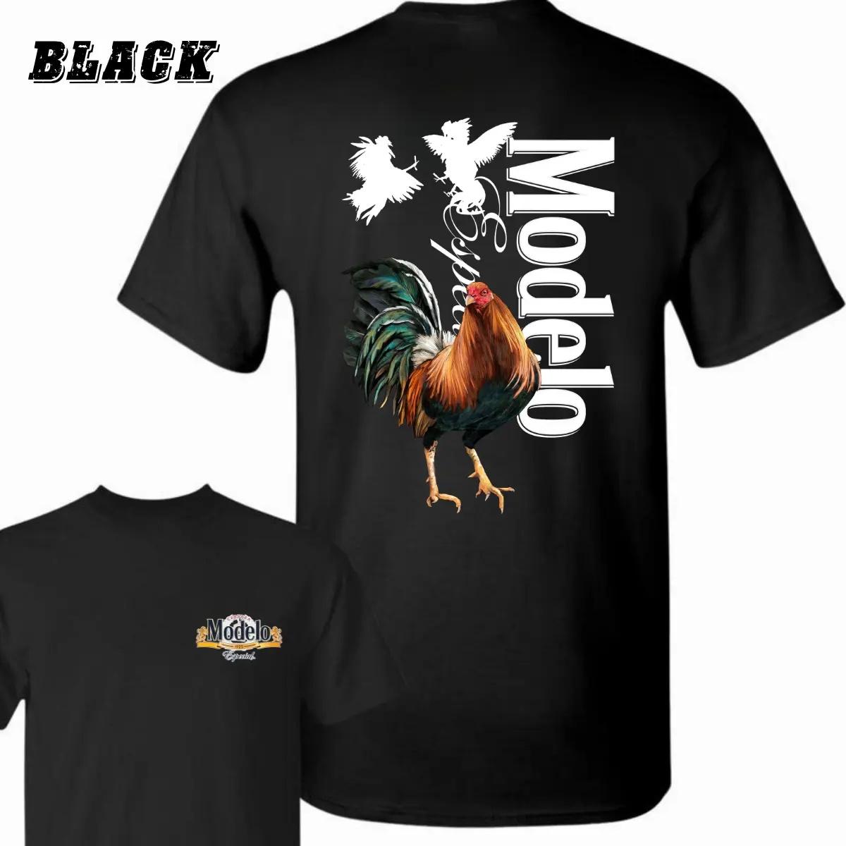 Modelo Rooster T-Shirt - Bold Rooster Graphic With Dynamic Fighting Cocks , Perfect For Beer Lovers And Fiesta Enthusiasts , Casual Daily Wear , Relaxed Fit , Unisex Style , Unique Modelo Design Crewneck Menswear Classic