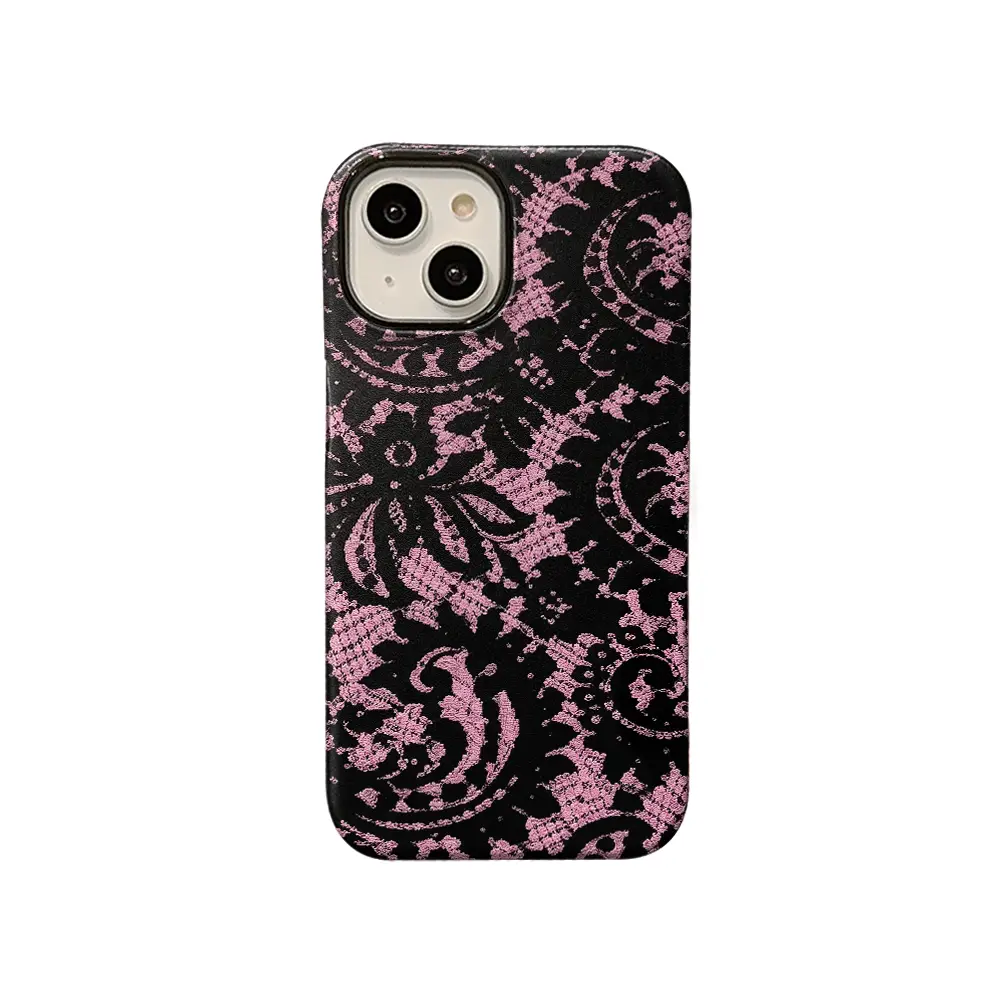 Pink Black Damask Floral Phone Case - Dark Romantic Vintage Elegant Shell, Casing, Cover for iPhone 17,16,15,14,13,12,11 Plus Pro Max - Protective Mobile Phone Accessories, Sophisticated Decor Gift, Smartphone, Handheld