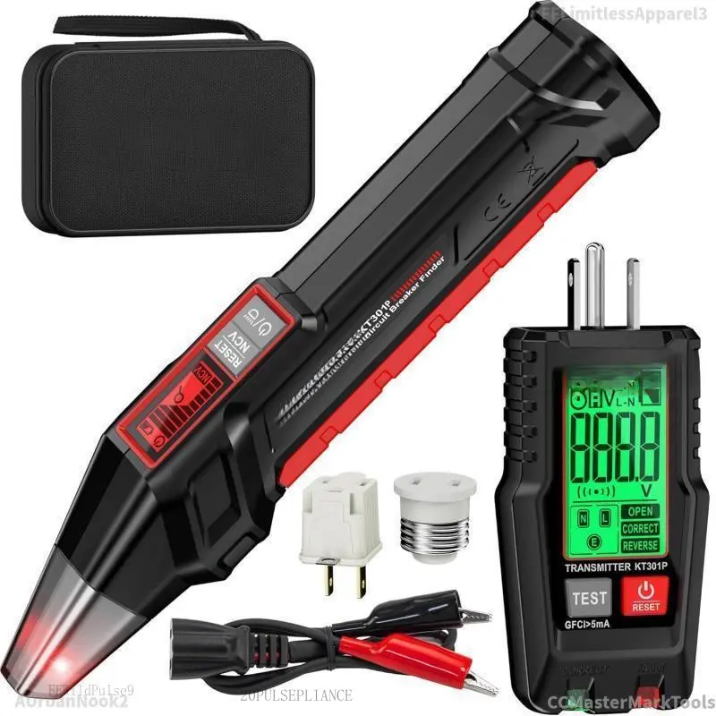 Circuit Breaker Finder with LCD Display, GFCI Outlet Tester, Electrical Circuit Tracer Tool with NCV Test & Flashlight, Includes Carrying Case and AdaptersCCMasterMarkToolsAUrbanNook2FFLimitlessApparel3FFWildPulse9H1HomeFixMart20PULSEPLIANCE