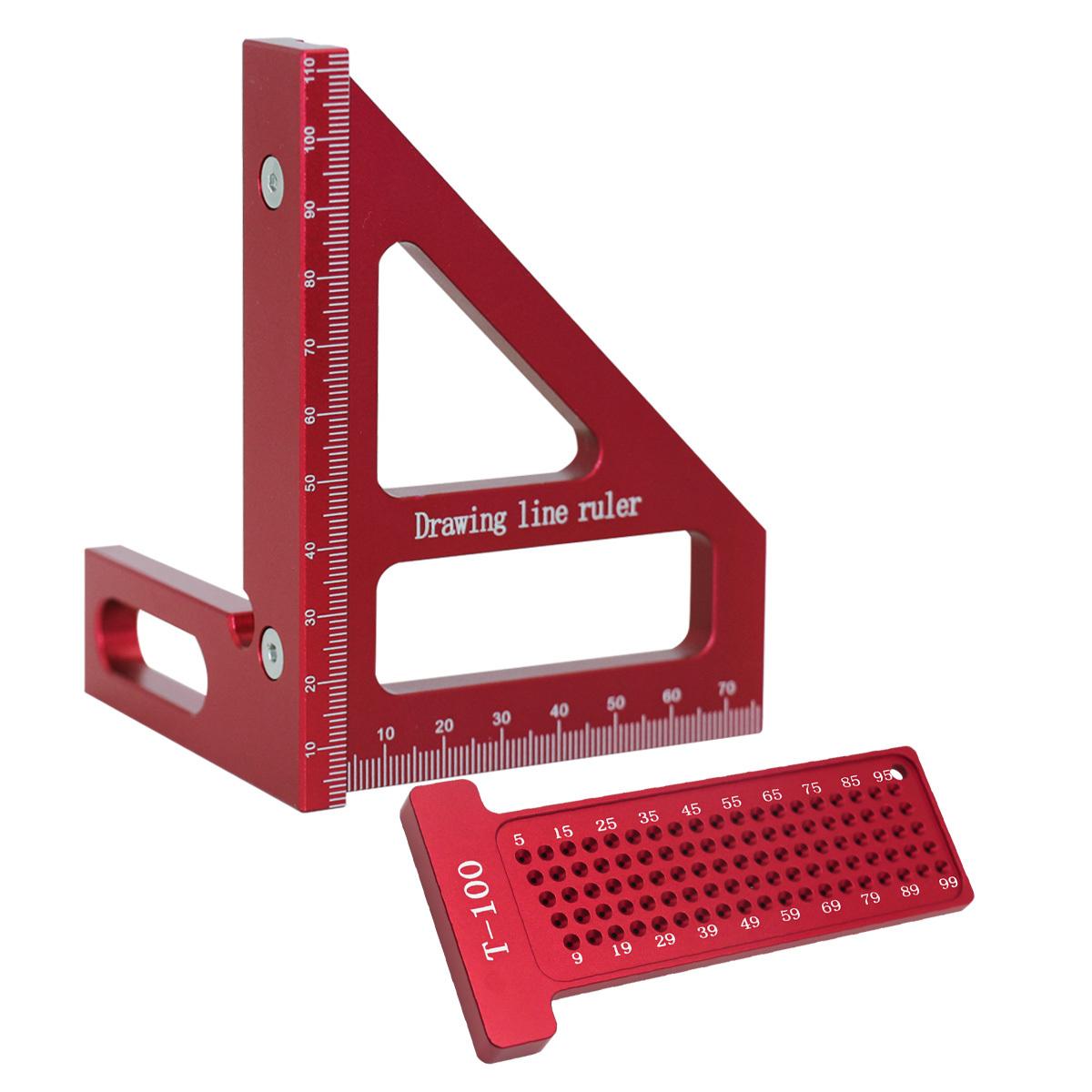 Woodworking Scriber Square Protractor Kit, Multi-angle Miter Triangle Ruler & T-square Hole Scribing Pocket Ruler, Hand Measuring Tools