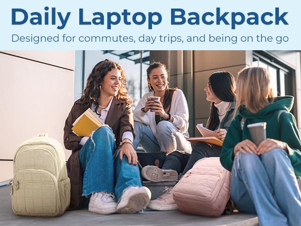 Quilted College Laptop Backpack for Women, Water-Resistant Daypack for 15.6 Inch Laptop FathersDayGift