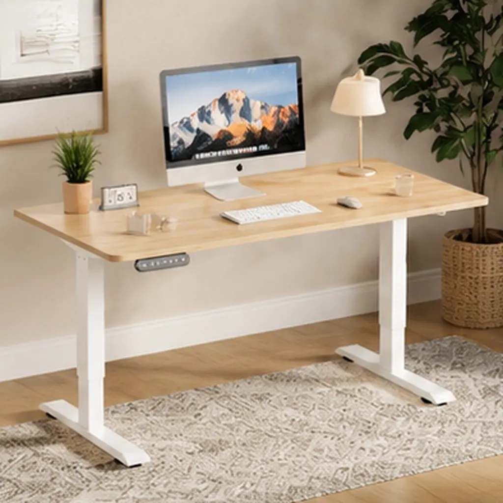 ARCH 55x24 in Light Oak Electric Standing Desk - Height-Adjustable Laminated Wood Rectangle Workstation with USB Charging, Steel Legs, Modern Home Office Gaming Desk