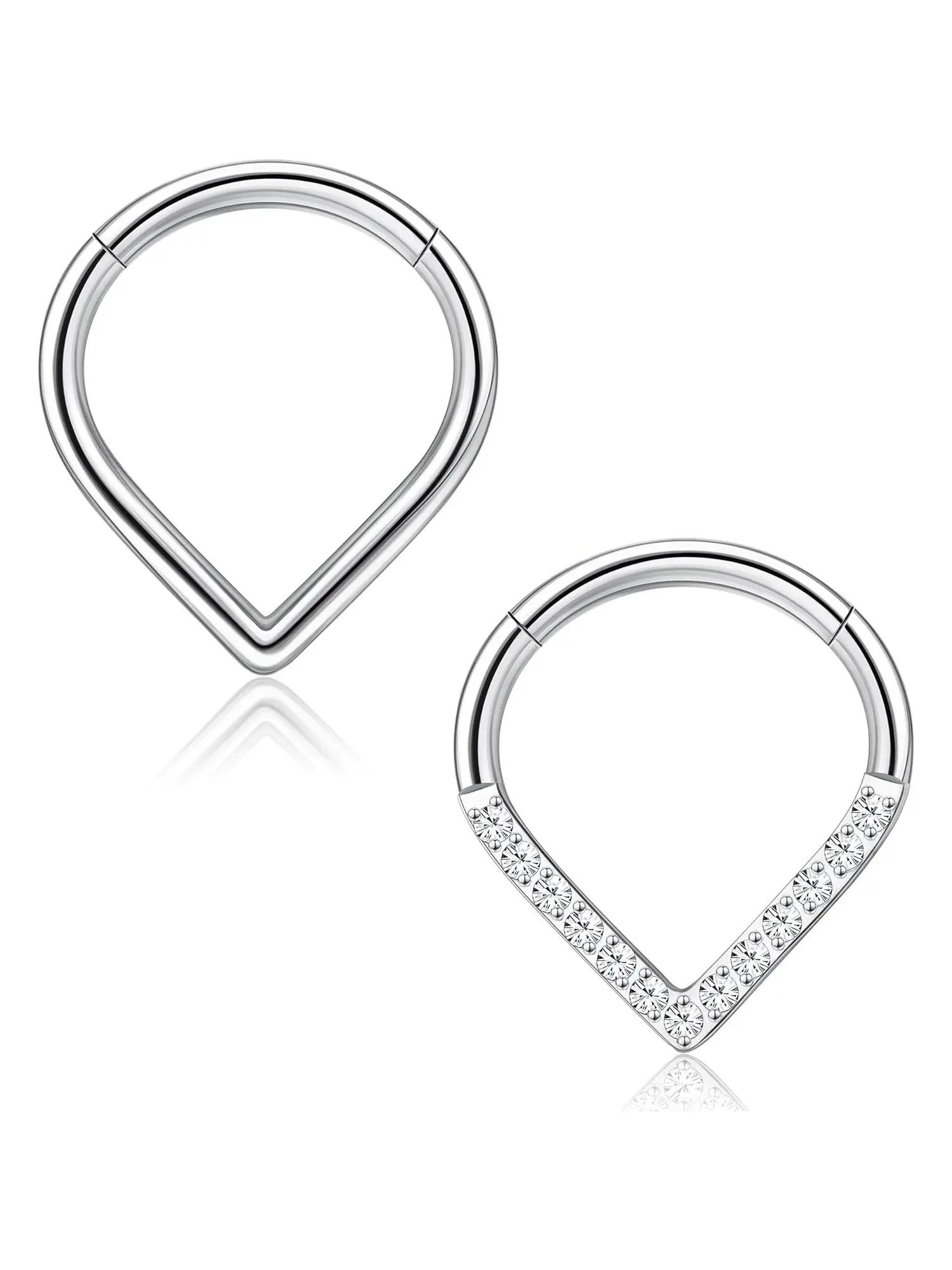 2Pcs 16G 10MM G23 Titanium Teardrop Clicker Piercing Rings for Women Men, Hypoallergenic Multi-Use Jewelry for Daith Septum Lip Rook Conch Tragus Helix Cartilage Daily Gift