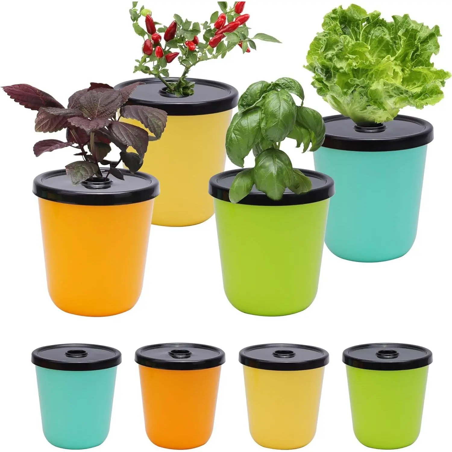 Kratky Method Hydroponic Planter Kit, 8 Hydroponic Planter Plus 24 Growing Sponges for Herbs, Hydroponic Mini Buckets for Windowsill Herb Garden, Hydroponic Growing System for Vegetables