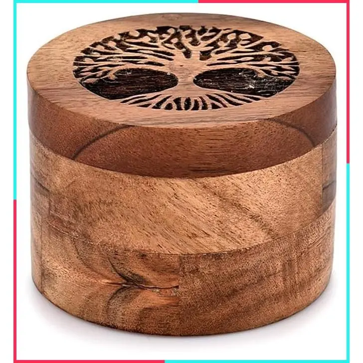 Handmade Acacia Wood Cremation Urn for Human Ashes, Tree of Life Wooden Memorial Urn Box for Pets & Dogs, Keepsake Urn for Ashes (3.5" x 3.5" x 2.5")