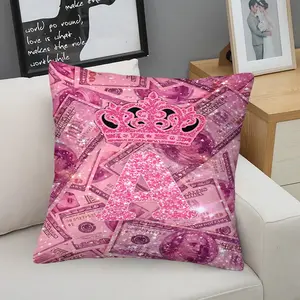 Glitter Crown Letter A-Z Dollar Dollar Print Throw Pillow (With Insert), Retro and Stylish Decorative Cushion, Square Soft Cushion With Zipper, Soft and Comfortable, Suitable for Living Room, Bedroom and Office, The First Choice for Girls' Gifts.