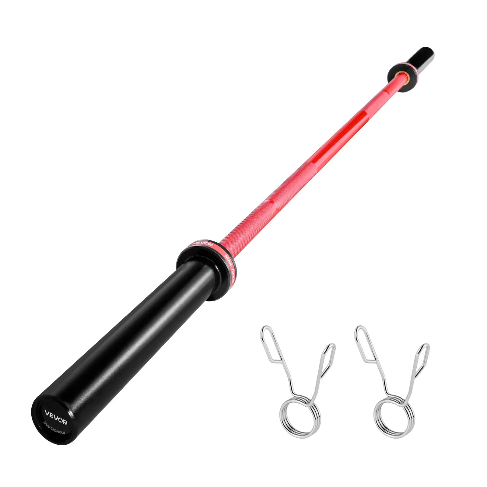 VEVOR 6FT Barbell Bar, Fits 2-Inch Weight Plates, Barbell Bar with Knurled Grip for Strength Training, Weightlifting, Squat, Deadlift, Bench Press, Curl, Overhead Press, 700lbs/317kg Capacity