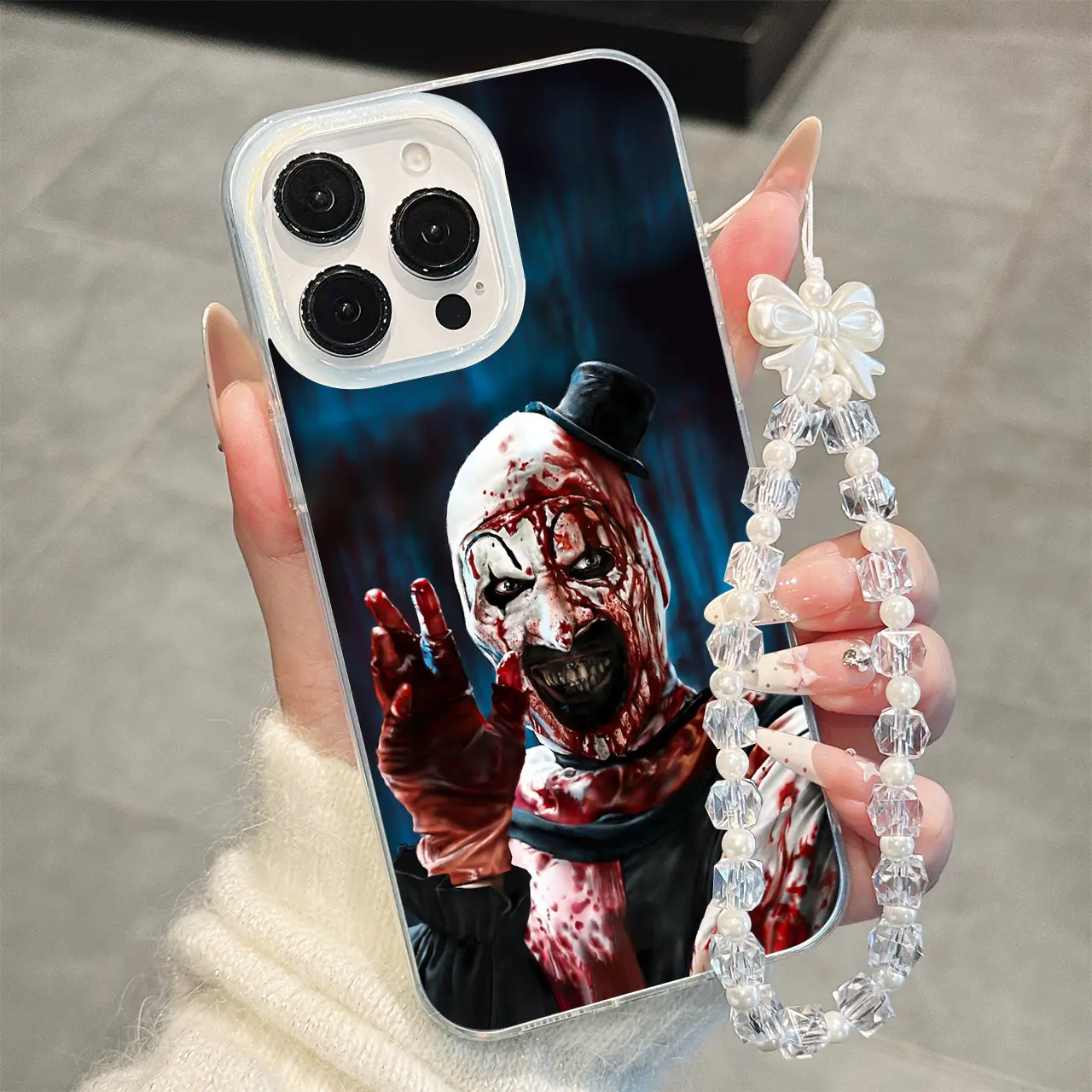 Terrifier Art the Clown Horror Protective Phone Case Creepy Slasher Shockproof Cover with Lanyard for iPhone 11-17 Promax IPhone11/12/13/14/15/ Promax16/16Promax/16pro/16plus