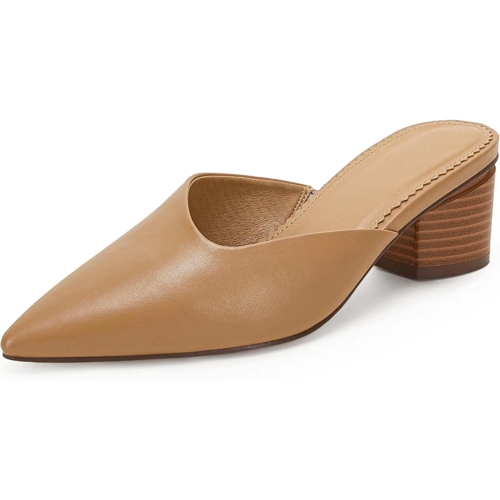 Coutgo Womens Pointed Toe V Cut Mules Chunky Block Heels Slip On Clogs Fashion Office Slides Shoes
