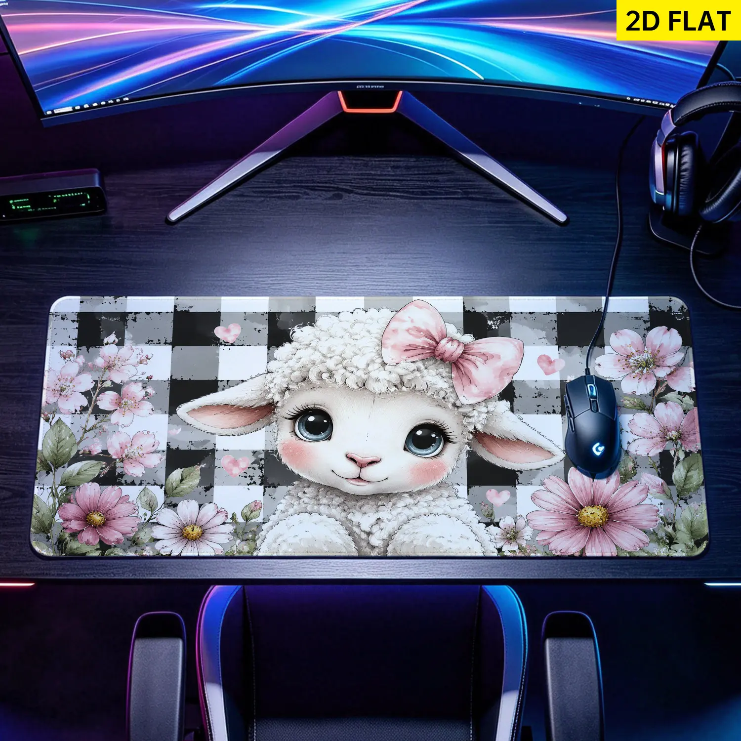 Extra Large floral sheep checkered Mouse Pad,Non Slip Rubber Pad,Desktop Decoration Drotection Pad,Washable,Lock Edge Multi Size,Premium Multipurpose Mousepad For Home,Office,Gift for Family and Friends