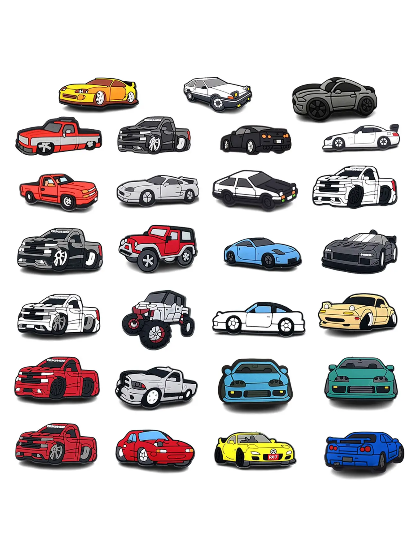 27pcs Cartoon Jdm Car PVC Shoe Charms, Clogs Decorations, Soft Rubber Shoe Buckles, Festival Party Gifts, Anime Fans, Corc Enthusiasts