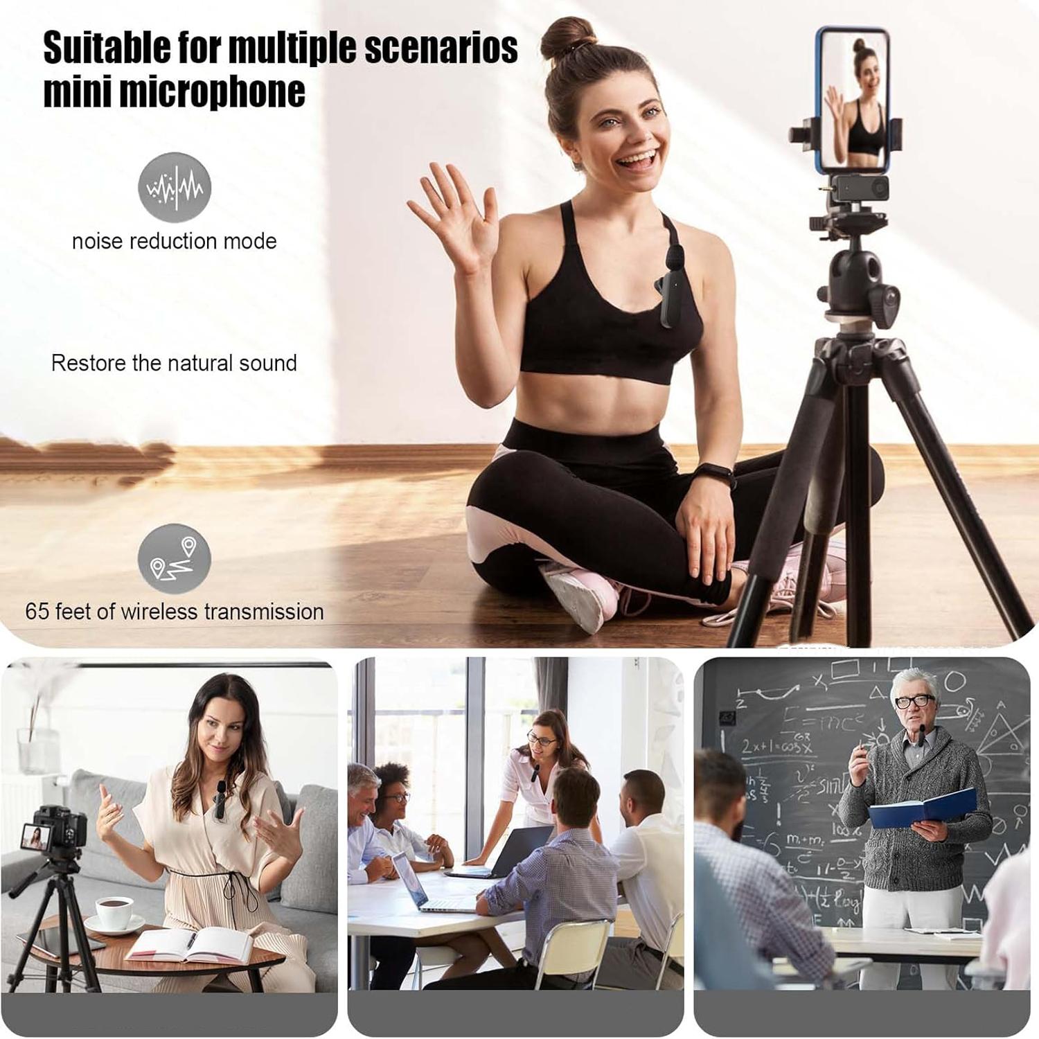 Professional Wireless Lavalier Microphone with Intelligent Noise Cancelling, Plug & Play for iPhone and Android Smartphones, Rechargeable Lapel Mic for Video Recording, Teaching, Interviews and Podcasts