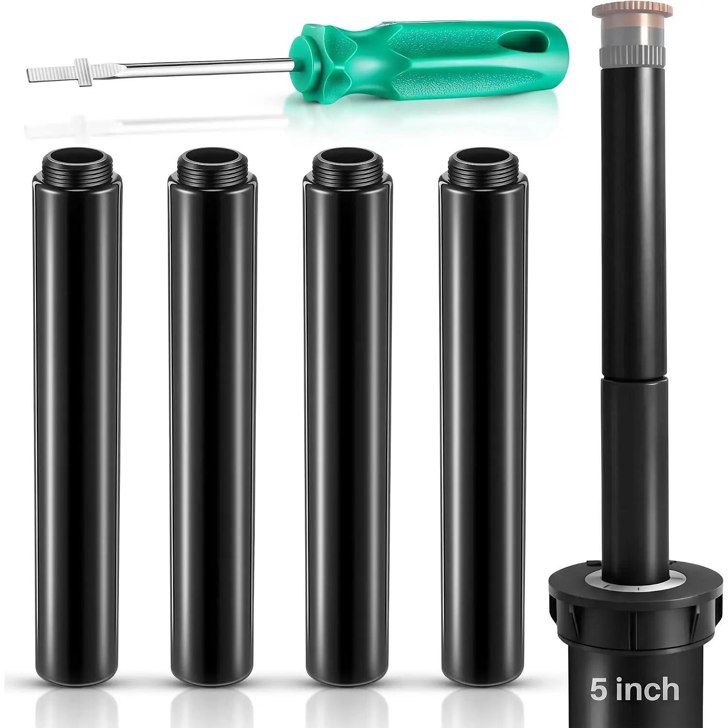 5" Sprinkler Extension Riser Compatible with Rain Bird& Hunter(Black,4 Set) | Sprinkler Popup Riser with Rotor Tool compatible with Rain Bird 1800 Series& Hunter Pro- Sprinklers for Lawn Irrigation