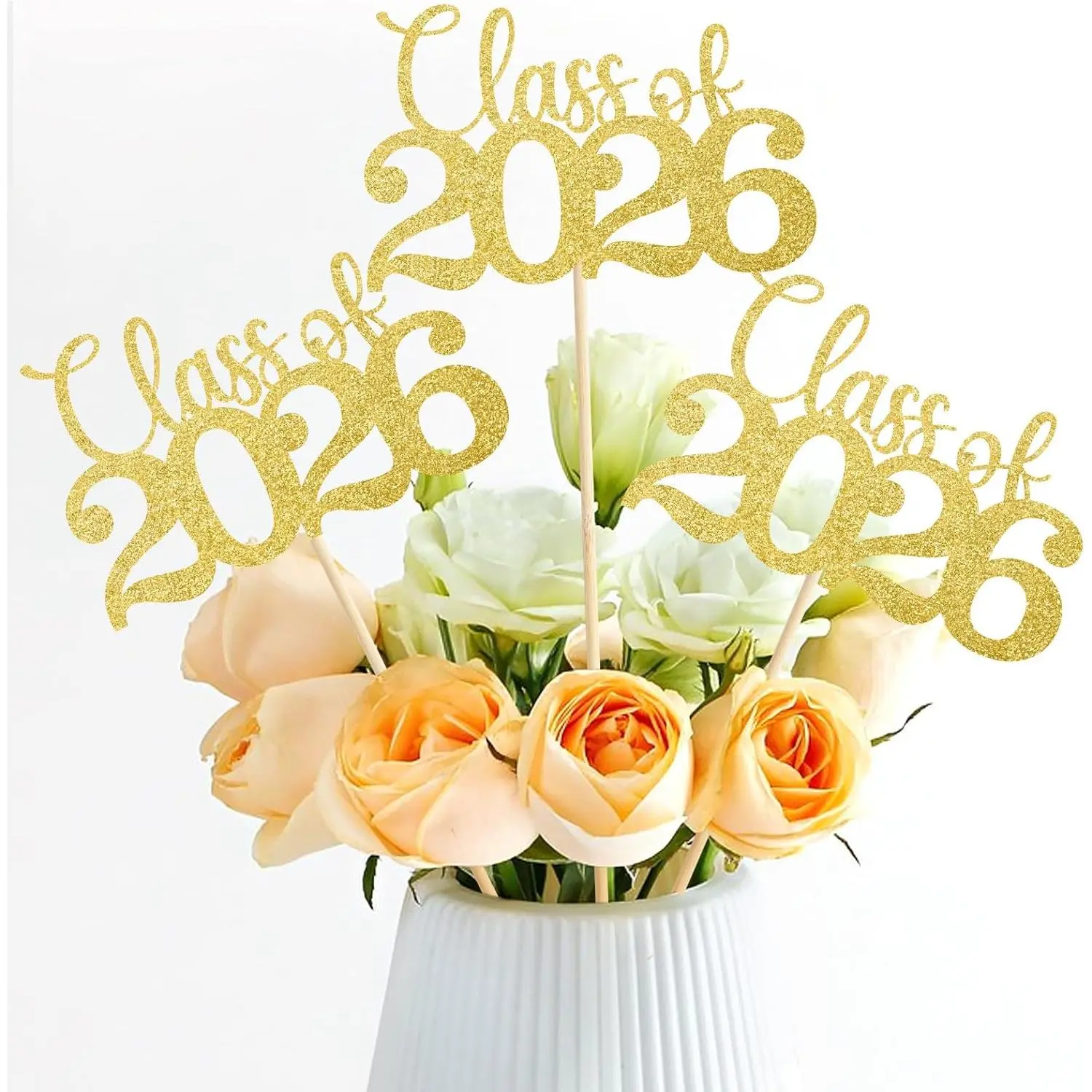 Women's 12 PCS Gold Graduation Table Centerpieces - Class of 2026 Glitter Cardstock Decorations Set, Double-Sided Reusable Ornaments, Party Photo Props, Organiser, Balloon, DIY Centerpieces, Adhesive Glue Dots, Strong Glue Dots for Large Spaces